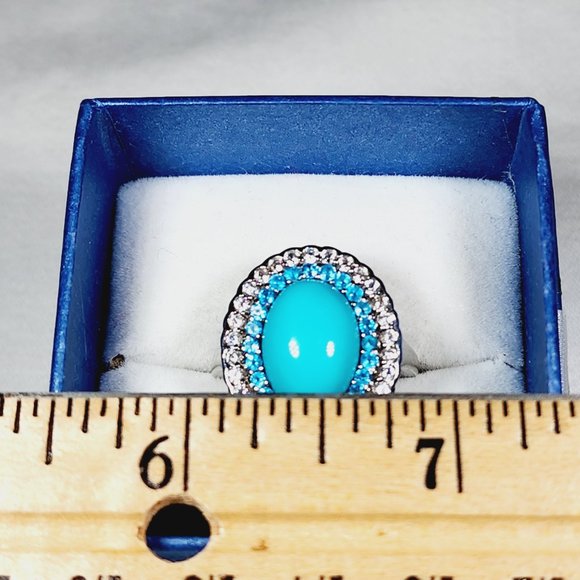 Sleeping Beauty Turquoise, Neon Apatite, White Zircon halo ring in Plat/925 sz 8 - Picture 3 of 6
